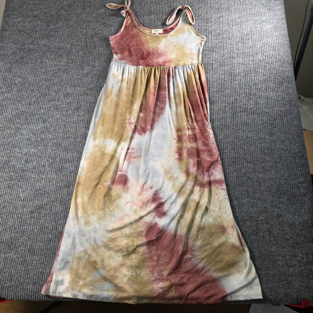 See You Monday Womens Tie Dye Maxi Dress Small Earth Tone Boho Tie Strap Empire